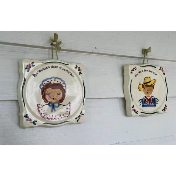 Vintage California Provincial Pottery Wall Plaques Women/Mens Work Humor - Picture 2 of 14